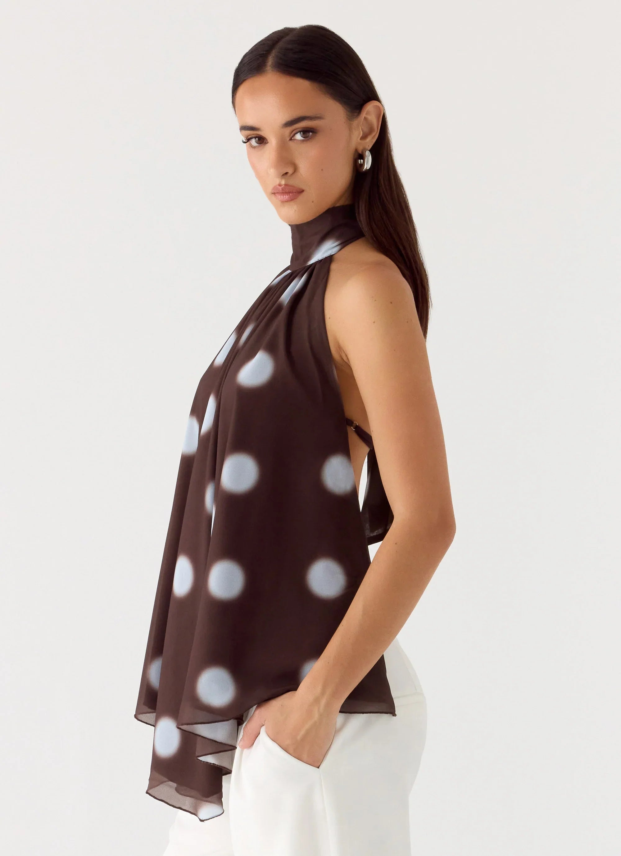 Corrida Backless Top Chocolate Blue Dot