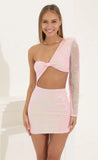 One Shoulder Sequins Dress in Pink