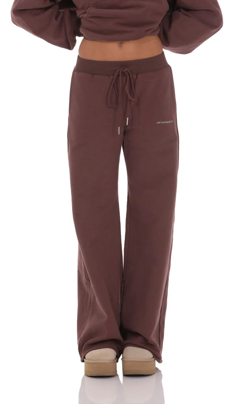 Fleece Straight Sweatpants in Brown
