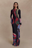 Soraya Long Sleeve Mesh Maxi Dress Multi Fluid Reverie Print