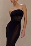 Aoife Strapless Mesh Bodysuit Black