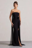 More To Come Black Strapless Wrap Cape Maxi Dress With Corsage