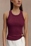 Lola Ribbed Sleeveless Top With Hardware Burgundy