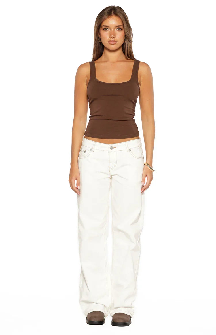 Prue Brown Scoop Neck Tank Top