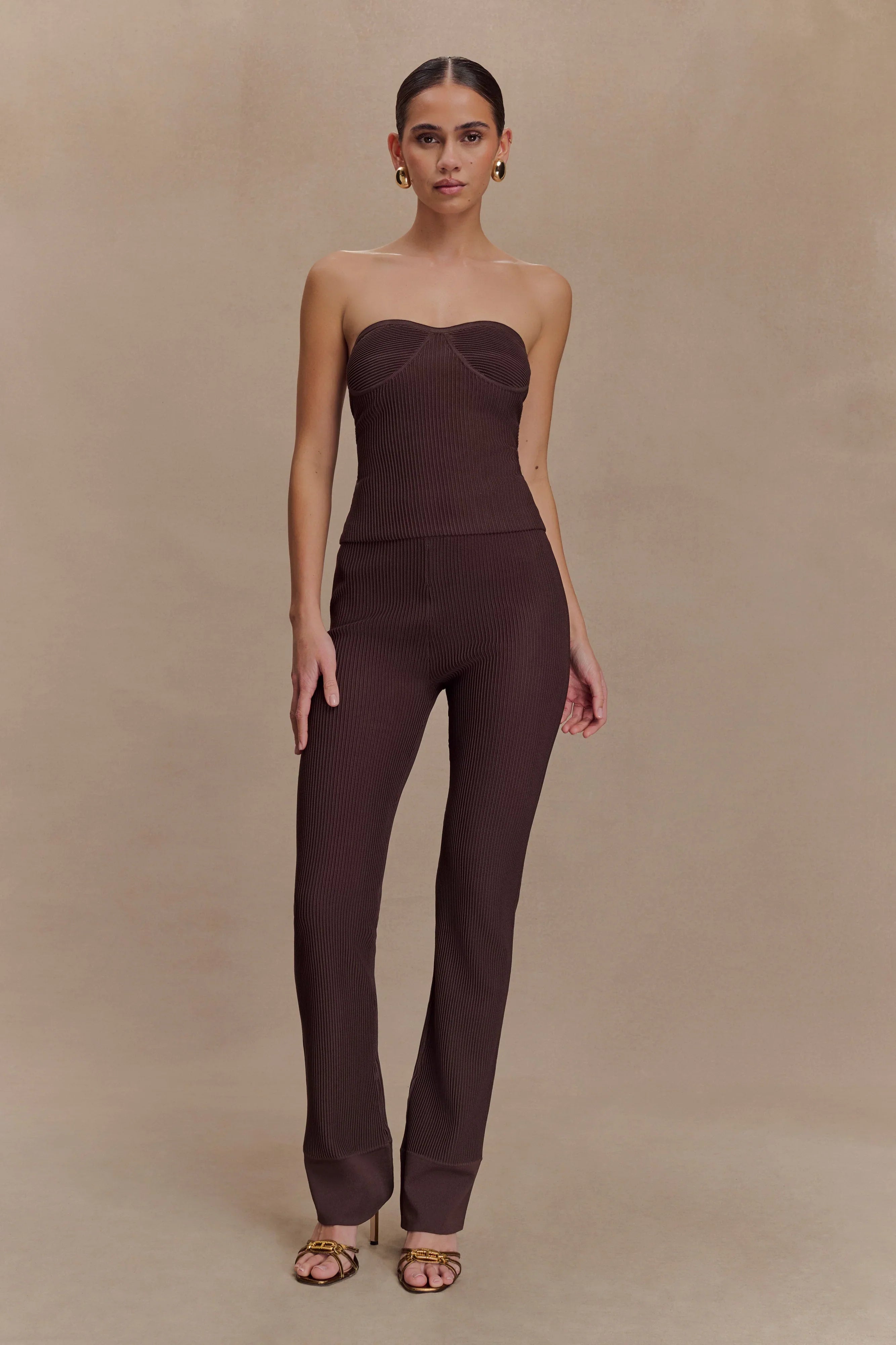 Elodie Strapless Cupped Knit Top Chocolate