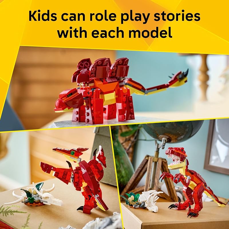 LEGO Creator 3 in 1 Fierce Dinosaur Building Toy for Boys Girls Ages 8 Gift for Birthdays Kids Build 1 of 3 Prehistoric Animal Figures 31379