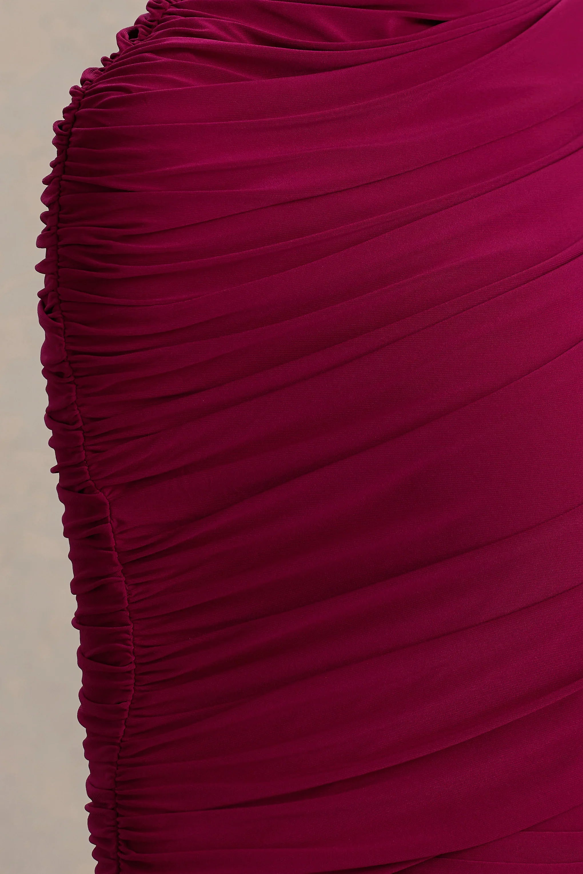 Glitz Burgundy High Neck Maxi Dress With Cape Sleeve and Ruched Detailing