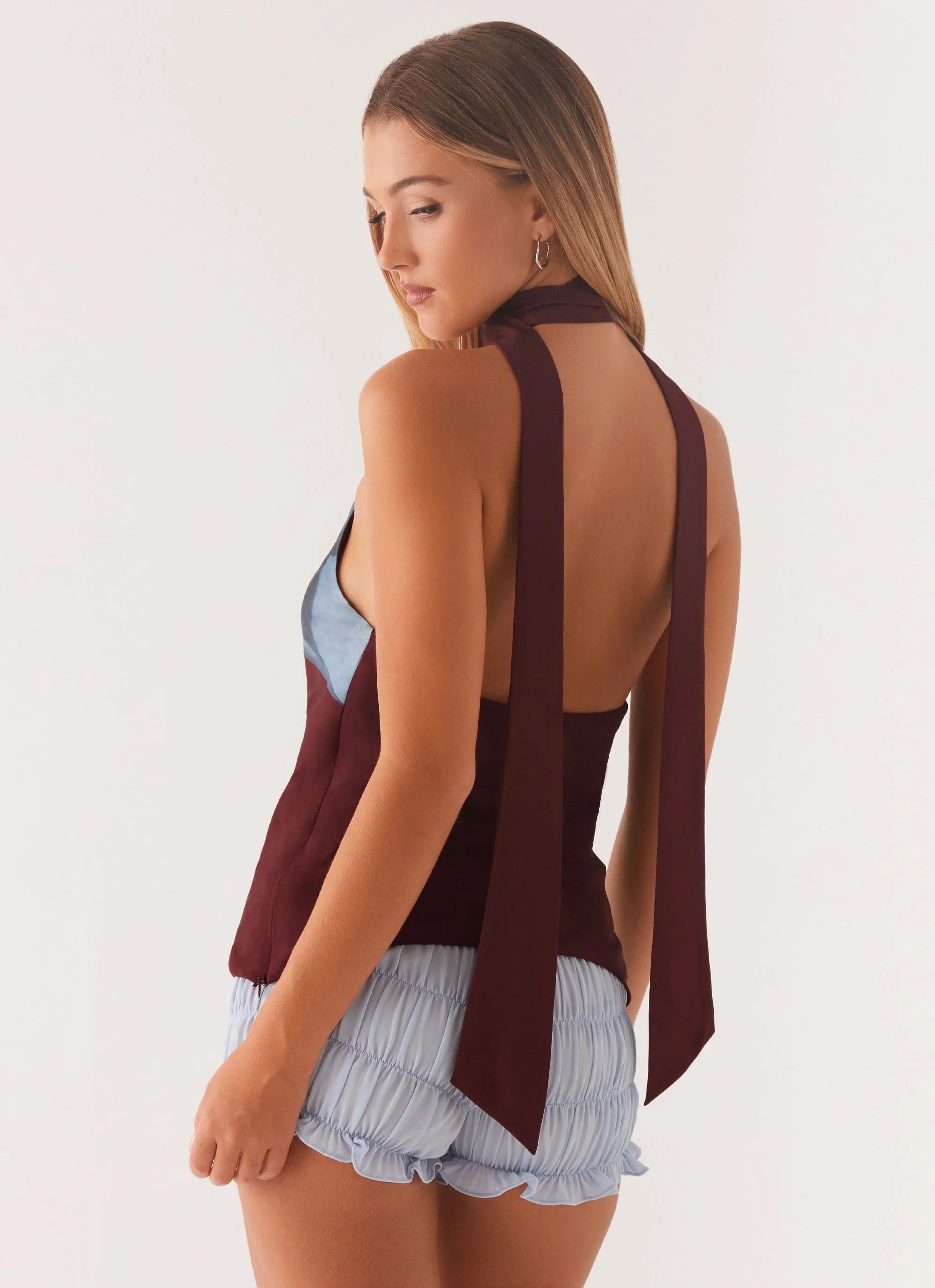 Catarina Halter Top Maroon Print