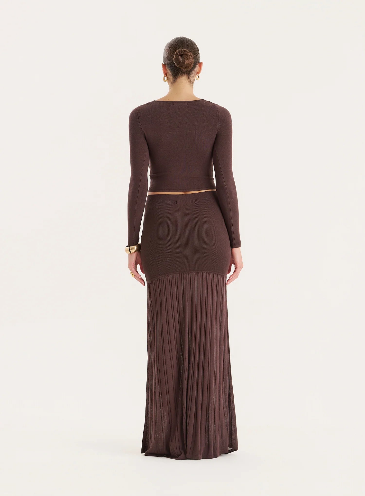 Chocolate Knitted Long Sleeve Cropped Top