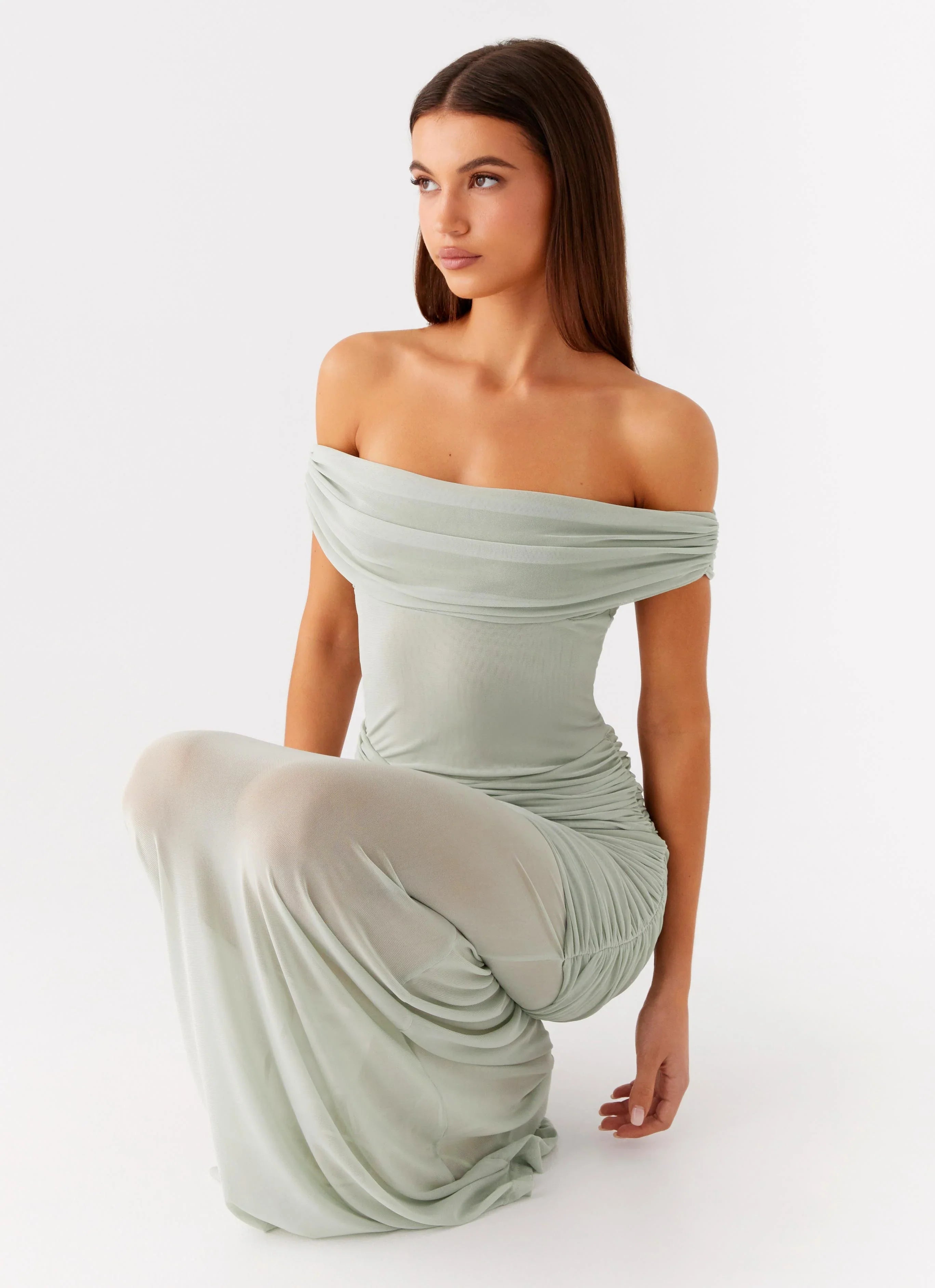 Eyllin Off Shoulder Maxi Dress Sage