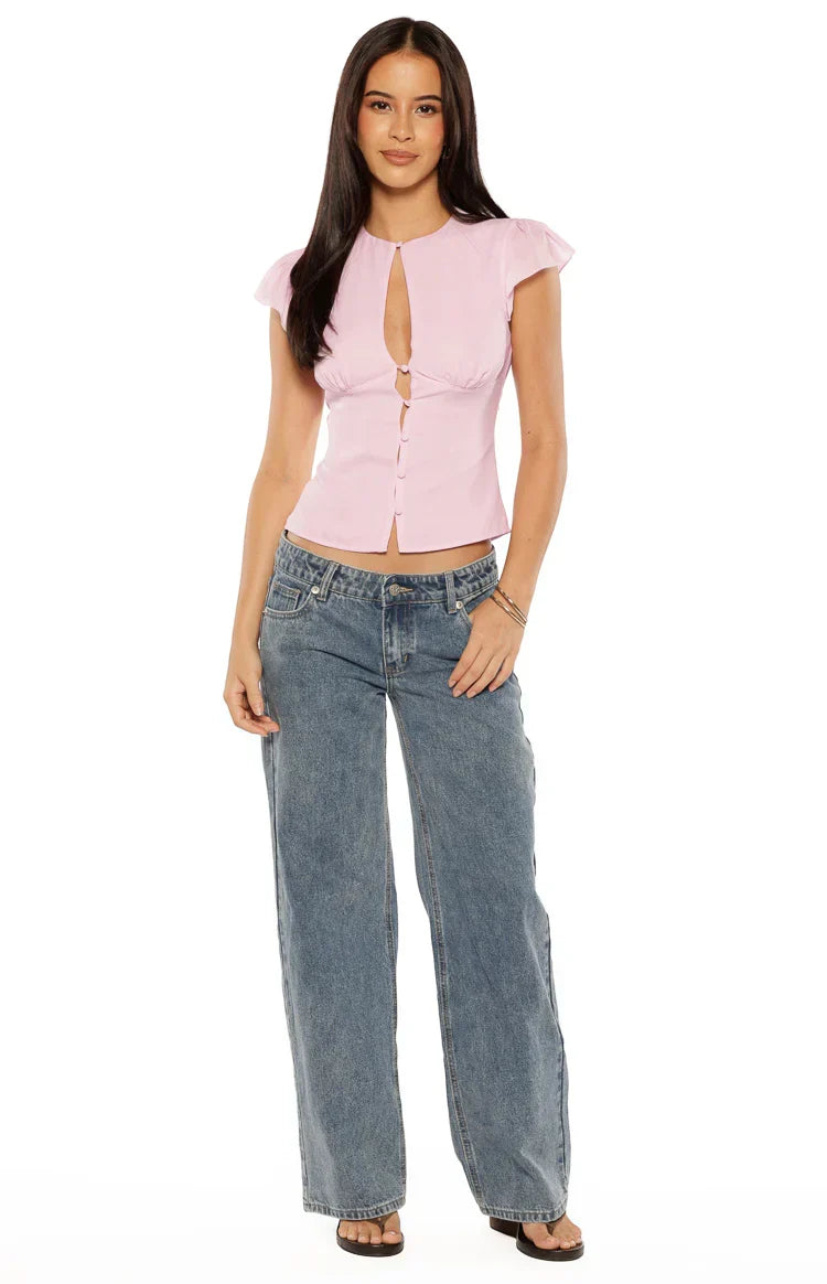 Delta Pink Keyhole Woven Top