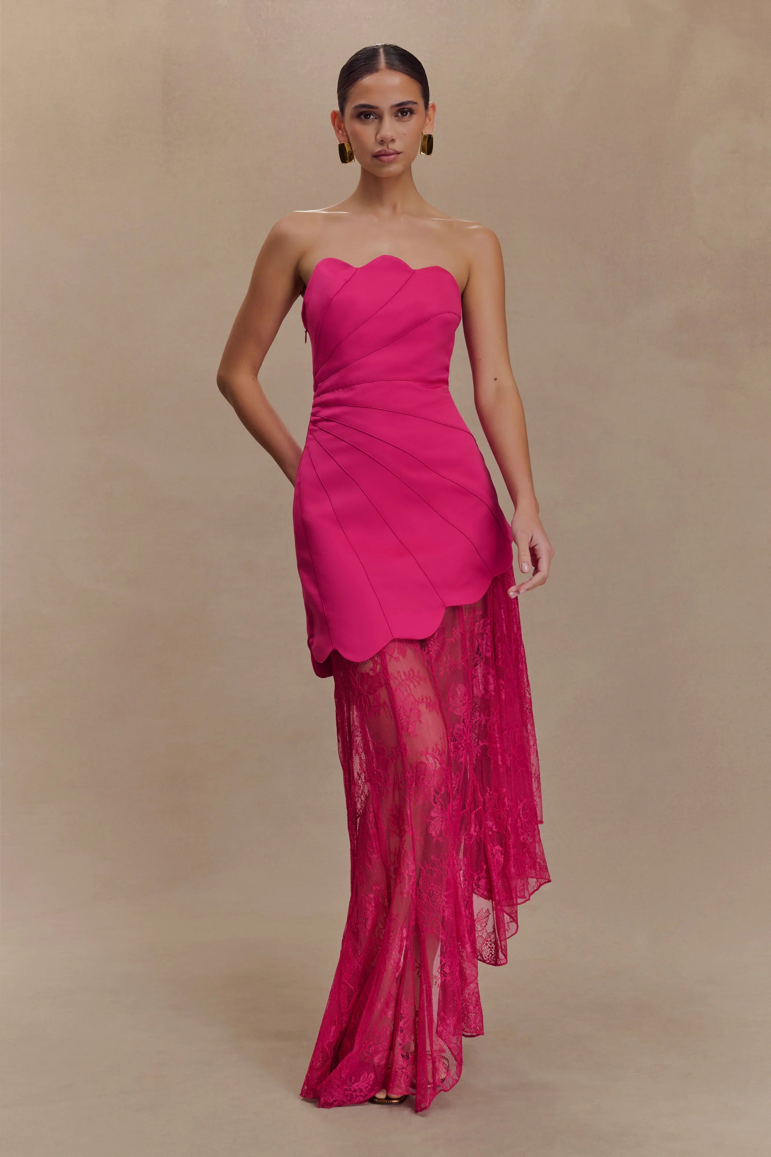 Aleena Satin And Lace Maxi Dress Dragonfruit