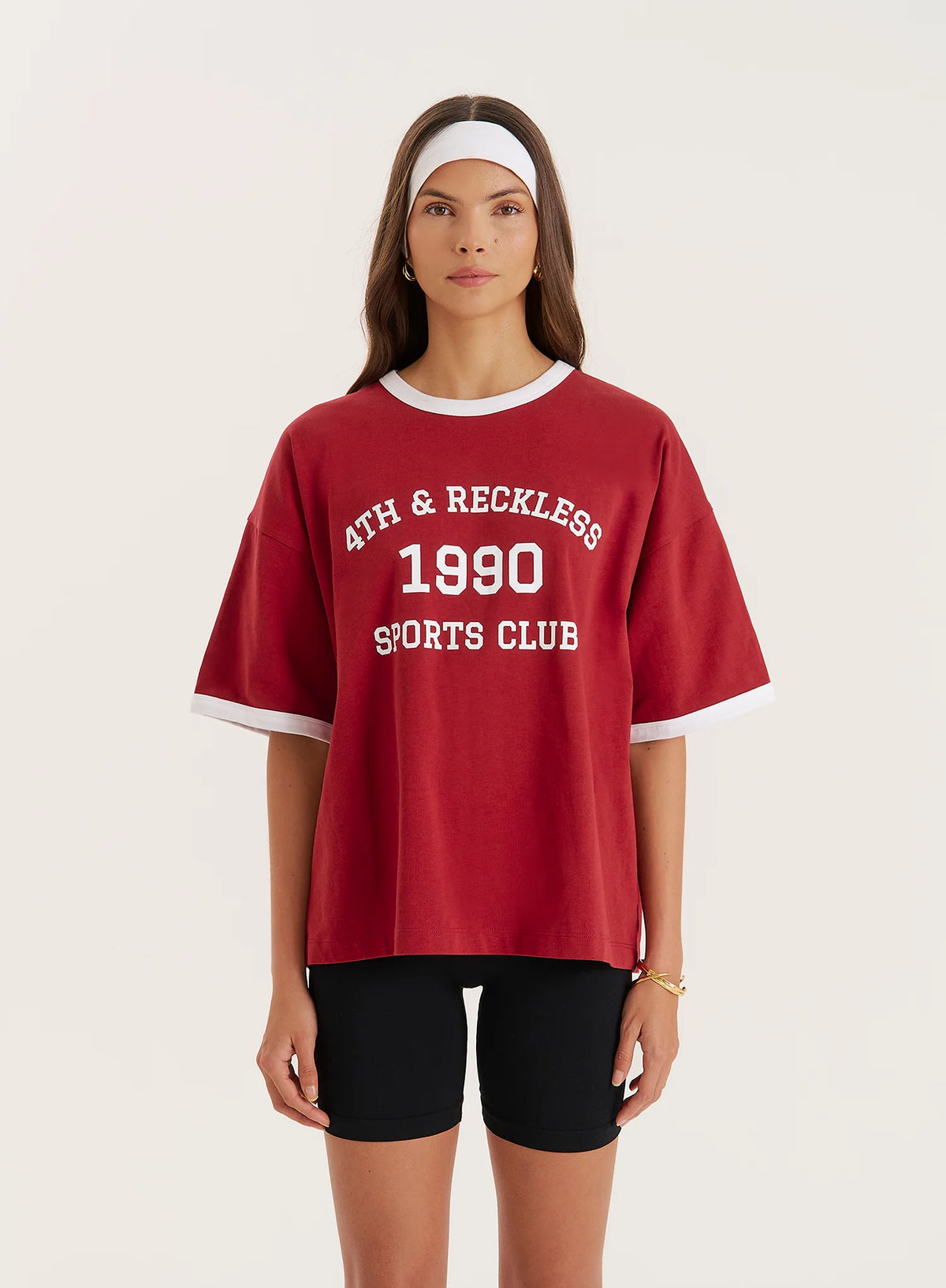 Red Contrast Trim Slogan T Shirt