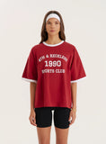 Red Contrast Trim Slogan T Shirt