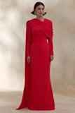 Heliora Red V Neck Maxi Dress With Sash And Draped Detail