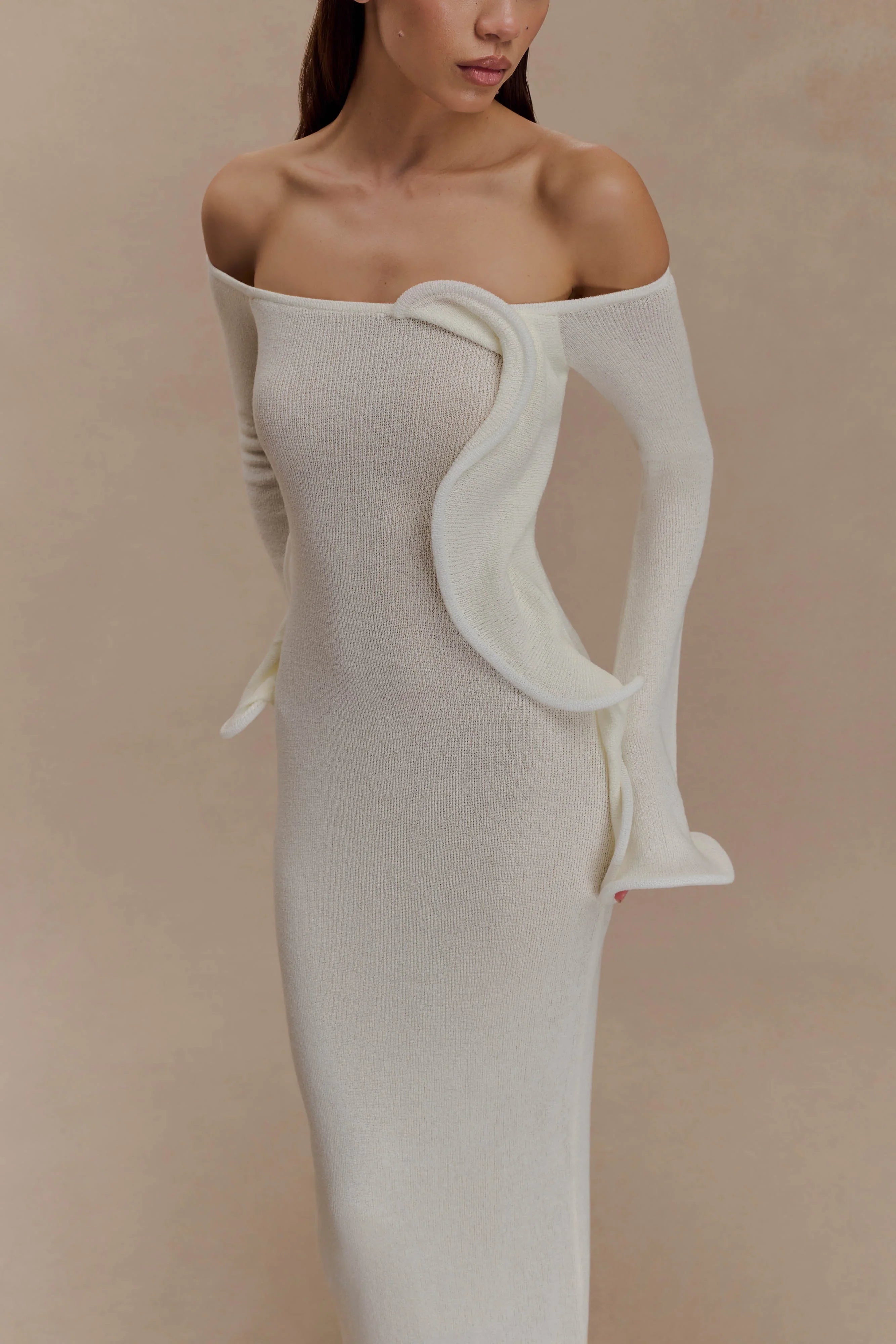 Sandrine Off Shoulder Knit Maxi Dress White