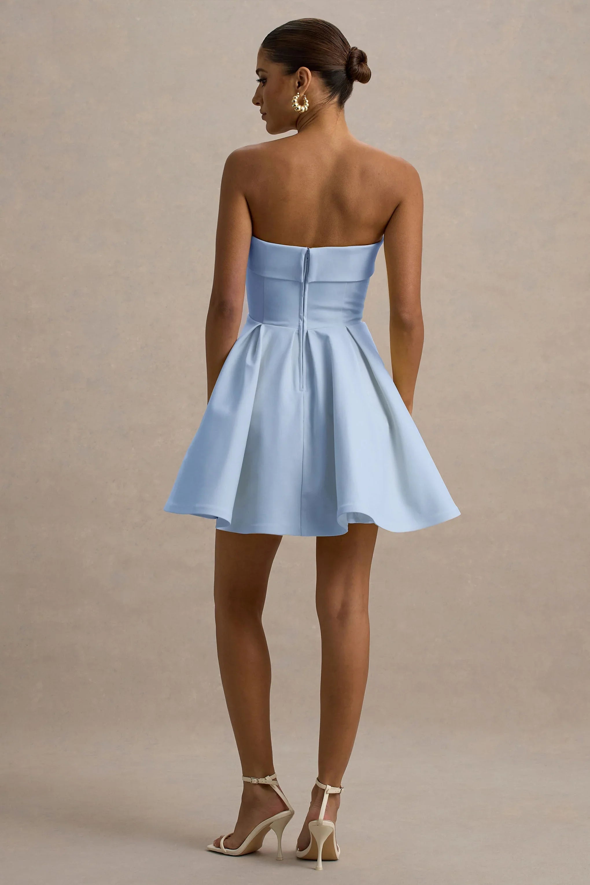 Bruna Powder Blue Bandeau Skater Mini Dress
