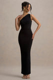Venetia Black One Shoulder Tie Back Maxi Dress