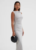 Grey Ruched Jersey Midaxi Dress