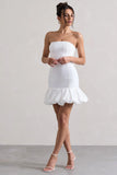 Liscia White Bandeau Mini Dress With Ruffle Trim