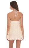Satin Trim Floral Halter Dress in Ivory