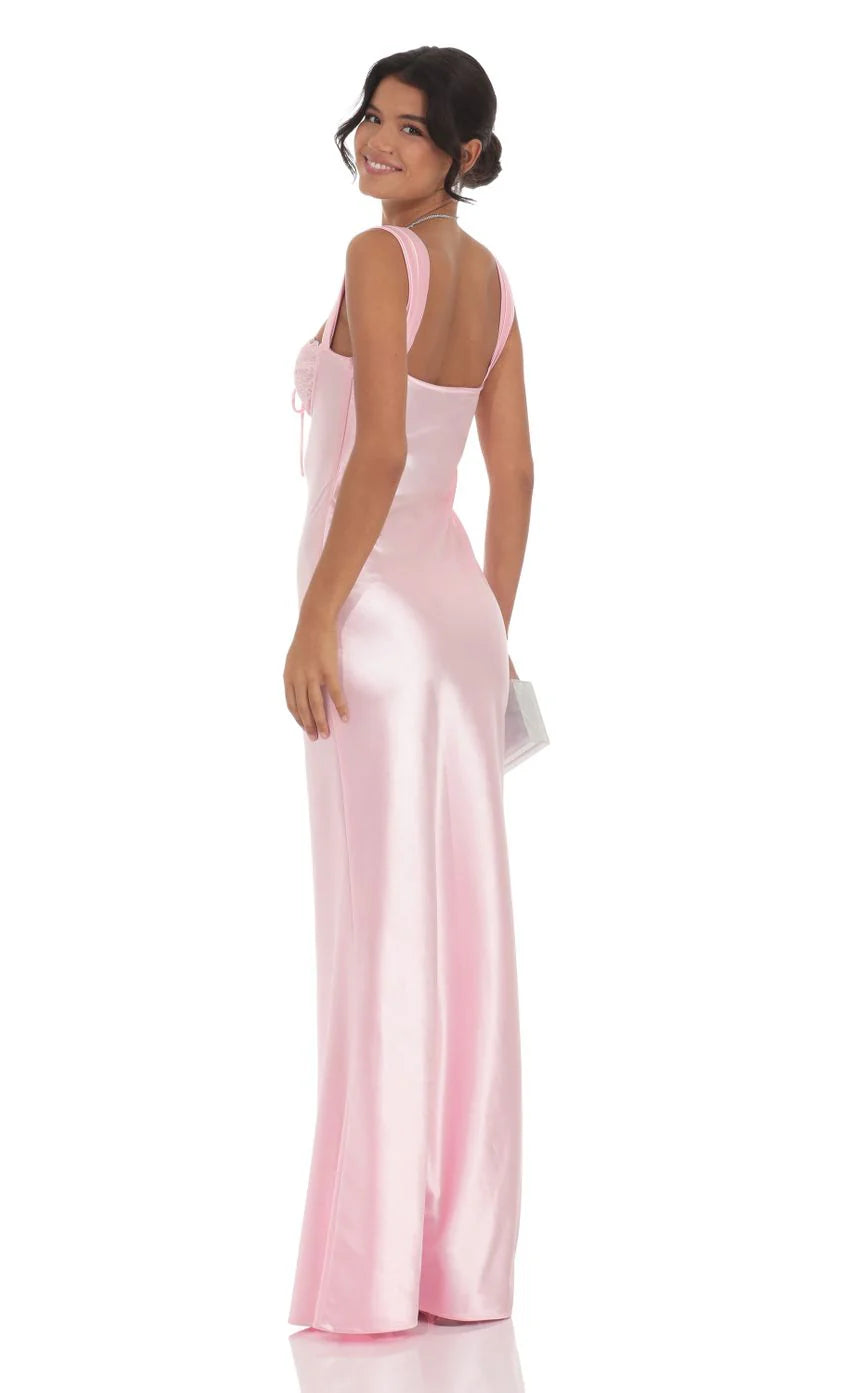 Satin Lace Bust Dress in Pink