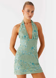 Monet Beaded Mini Dress Mint
