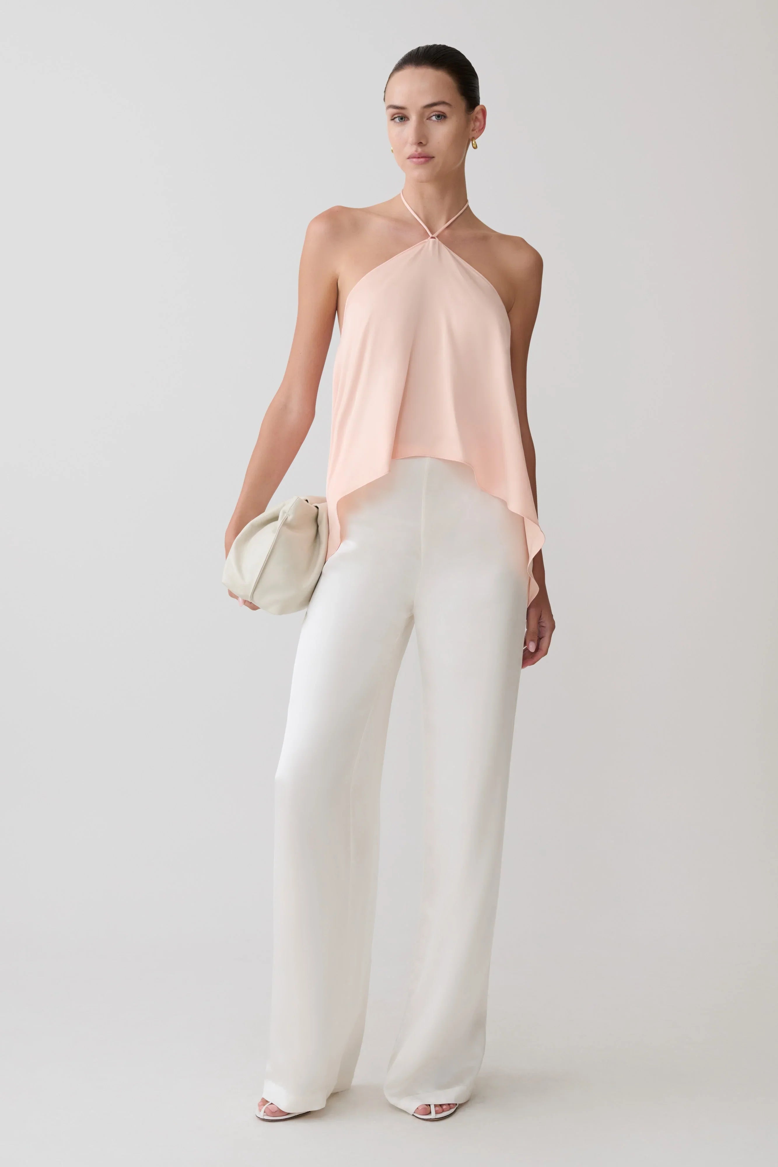Adelaide Draped Satin Halter Top Peach
