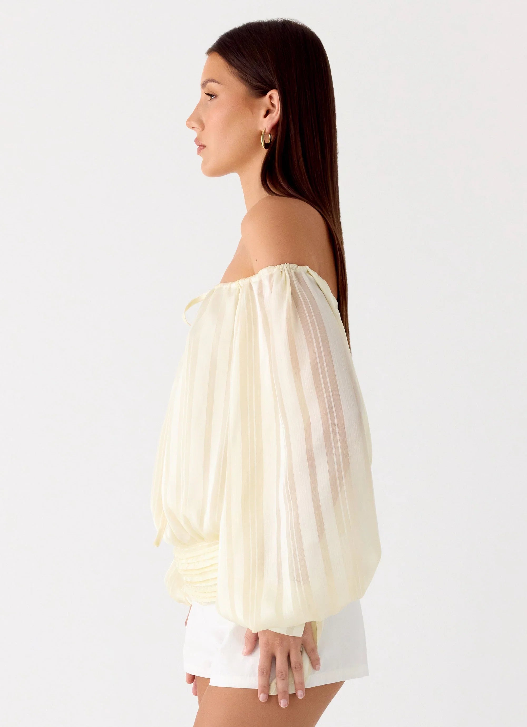 Coconut Kiss Off Shoulder Long Sleeve Top Yellow