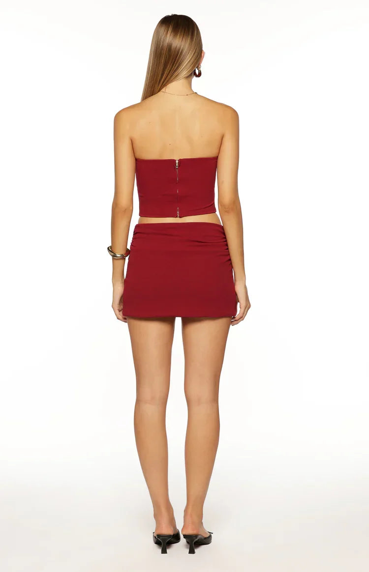 Bellah Burgundy Wrap Mini Skirt