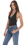 V Neck Halter Top in Black
