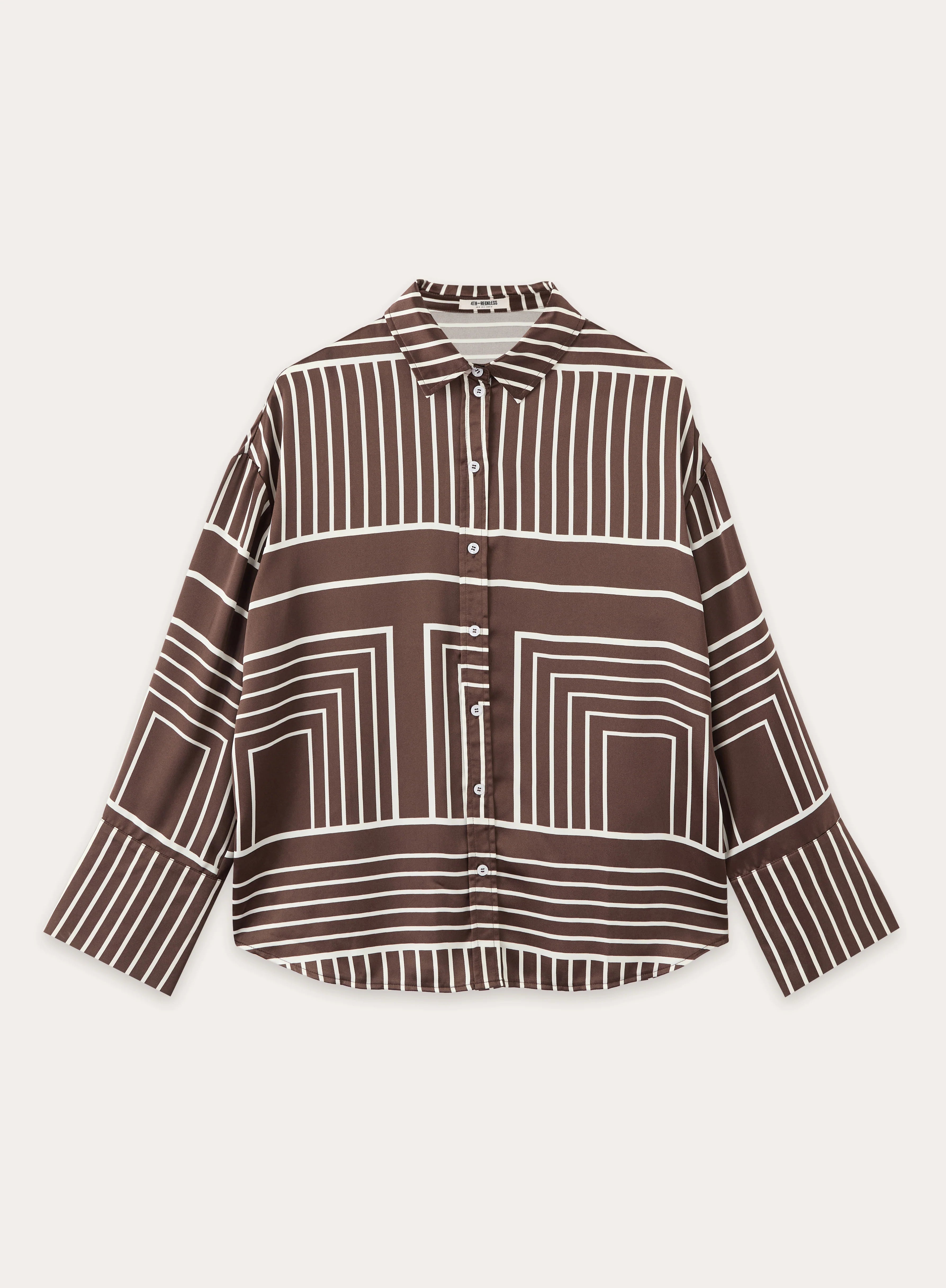Chocolate Abstract Print Satin Shirt