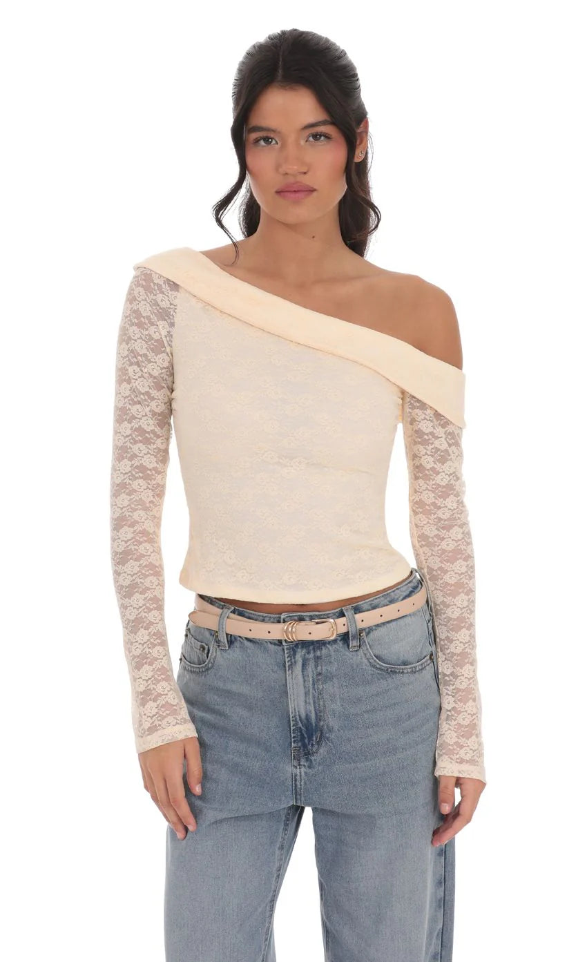 Lace Off Shoulder Top in Pastel Peach