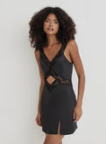 Black Satin Lace Slip Mini Dress