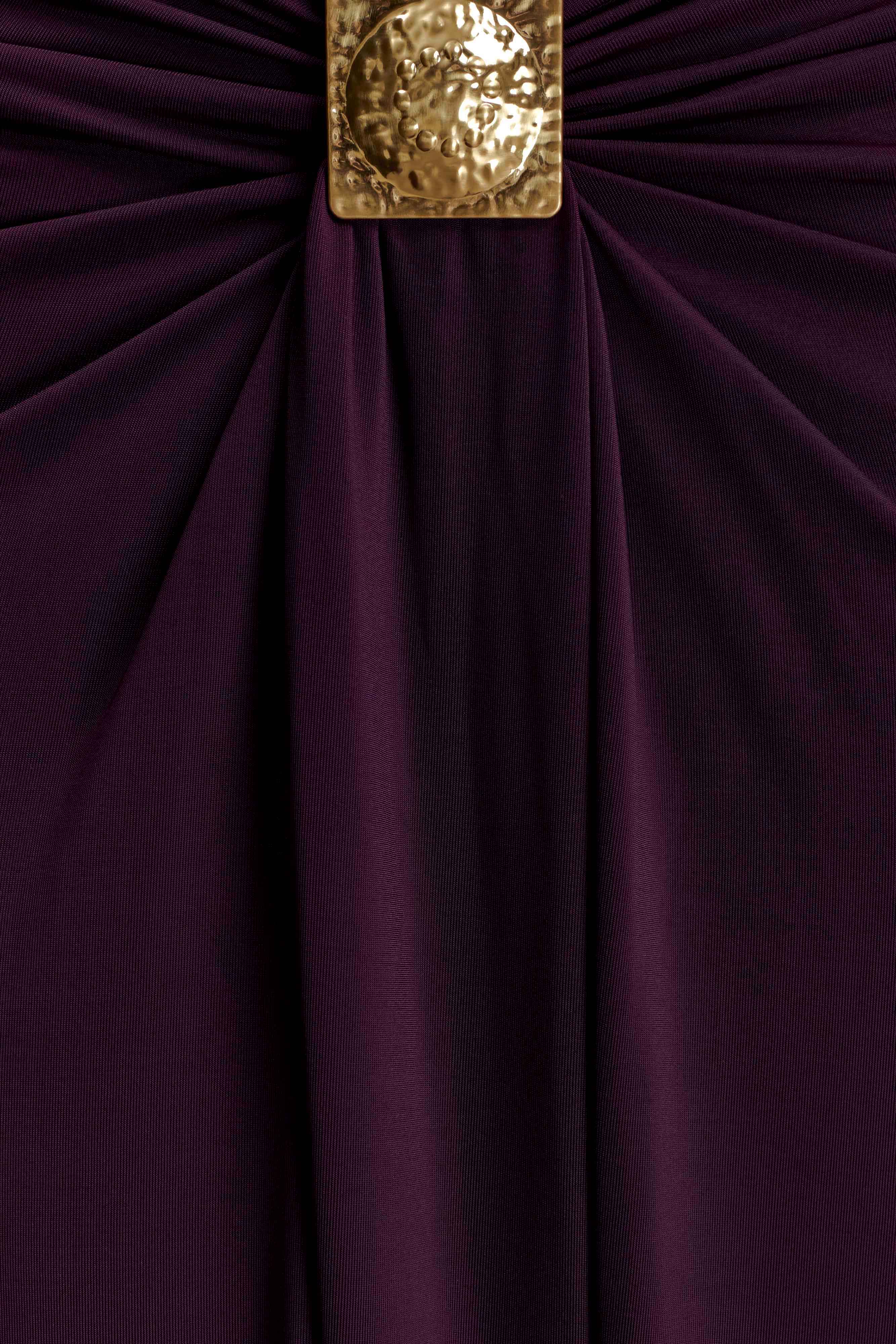 Erina Slinky Ruched Maxi Skirt With Hardware Aubergine
