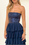 Kimberley Navy Strapless Ruffle Skirt Maxi Dress