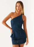 Maysa Denim Top Washed Denim