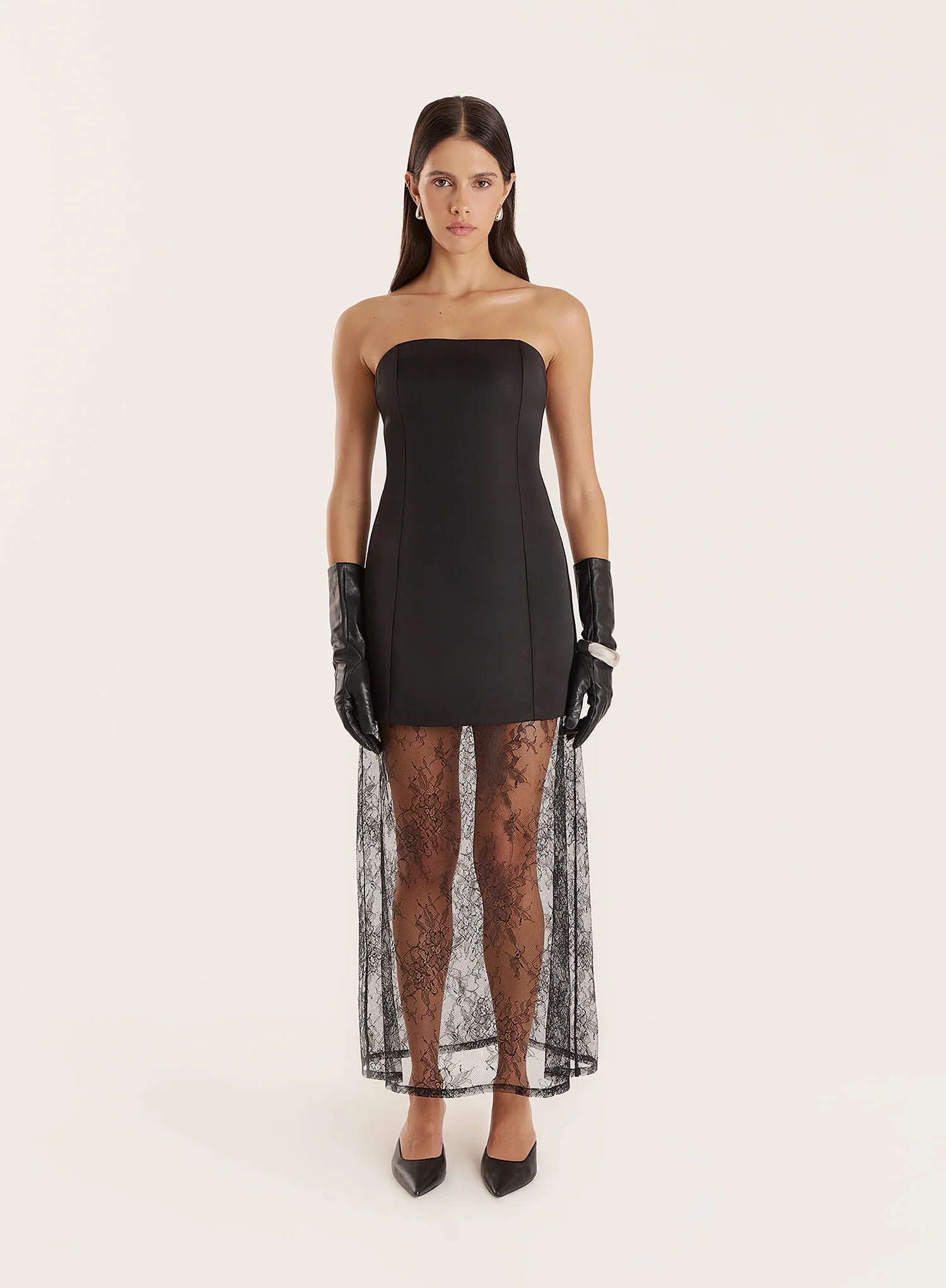 Black Bandeau Woven And Lace Mix Maxi Dress