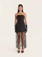 Black Bandeau Woven And Lace Mix Maxi Dress
