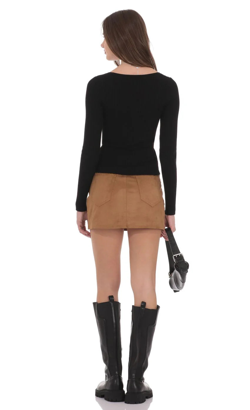 Suede Mini Skirt in Brown
