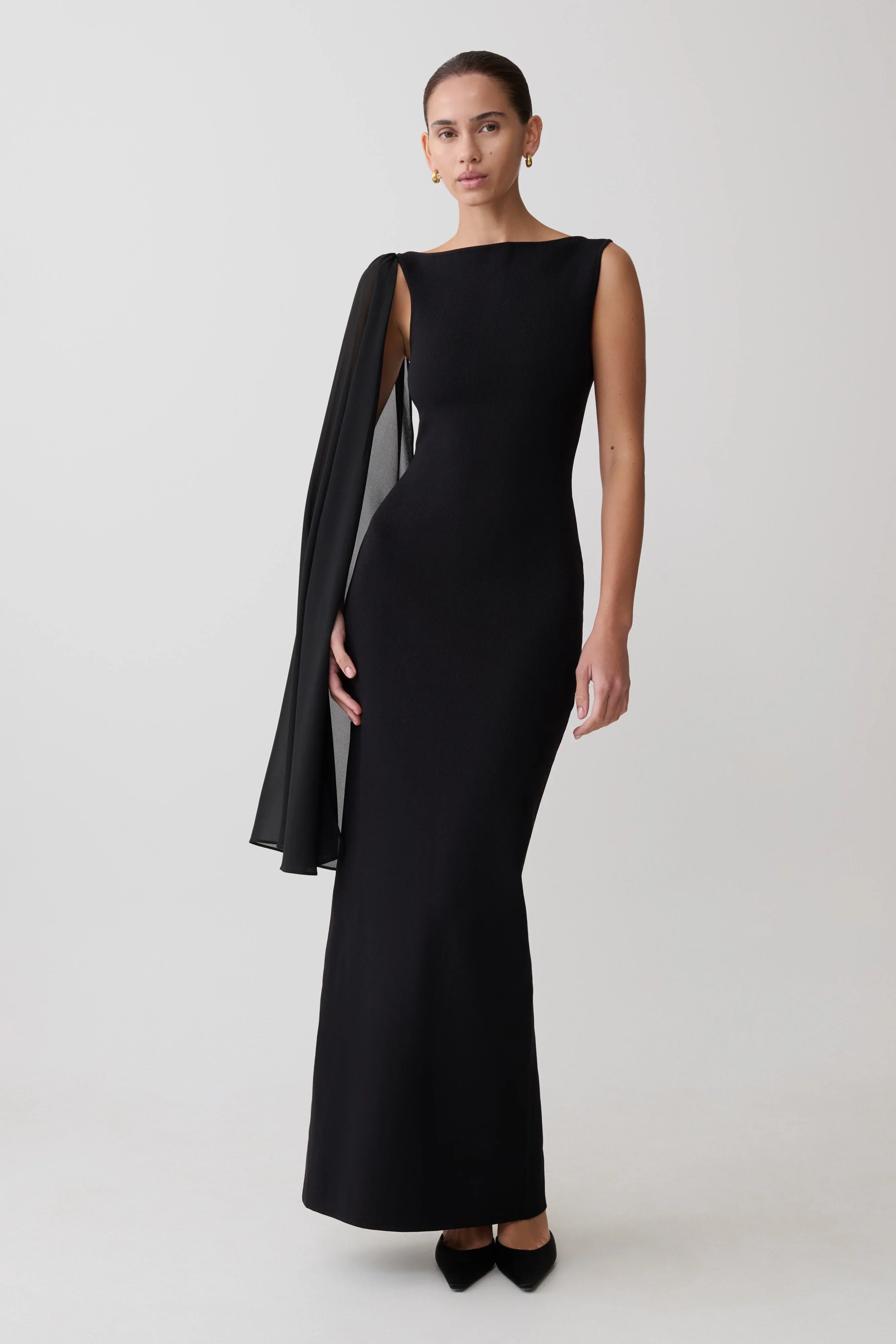 Farid Bandage Midi Dress With Chiffon Black