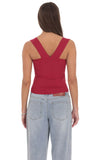Ribbed Square Neck Top in Red