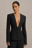 Rosalina Black Extreme Plunge Neck Tailored Blazer