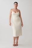 Vina Gathered Jersey Midi Dress Ivory