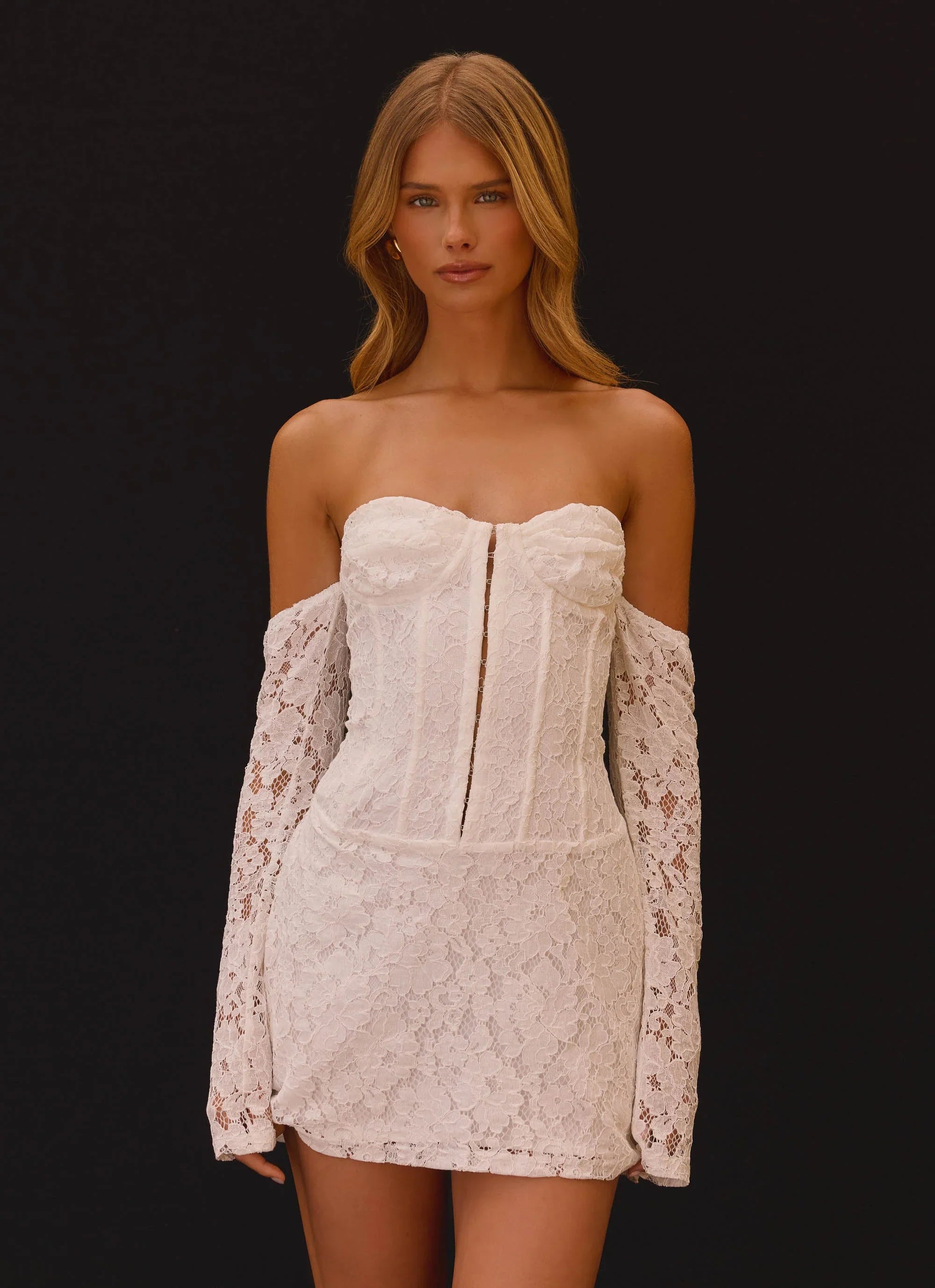 Already Know Lace Long Sleeve Mini Dress White
