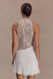 Arra Chiffon And Lace Halter Mini Dress White