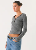 Kaytra Long Sleeve Top Grey Marle Stripe