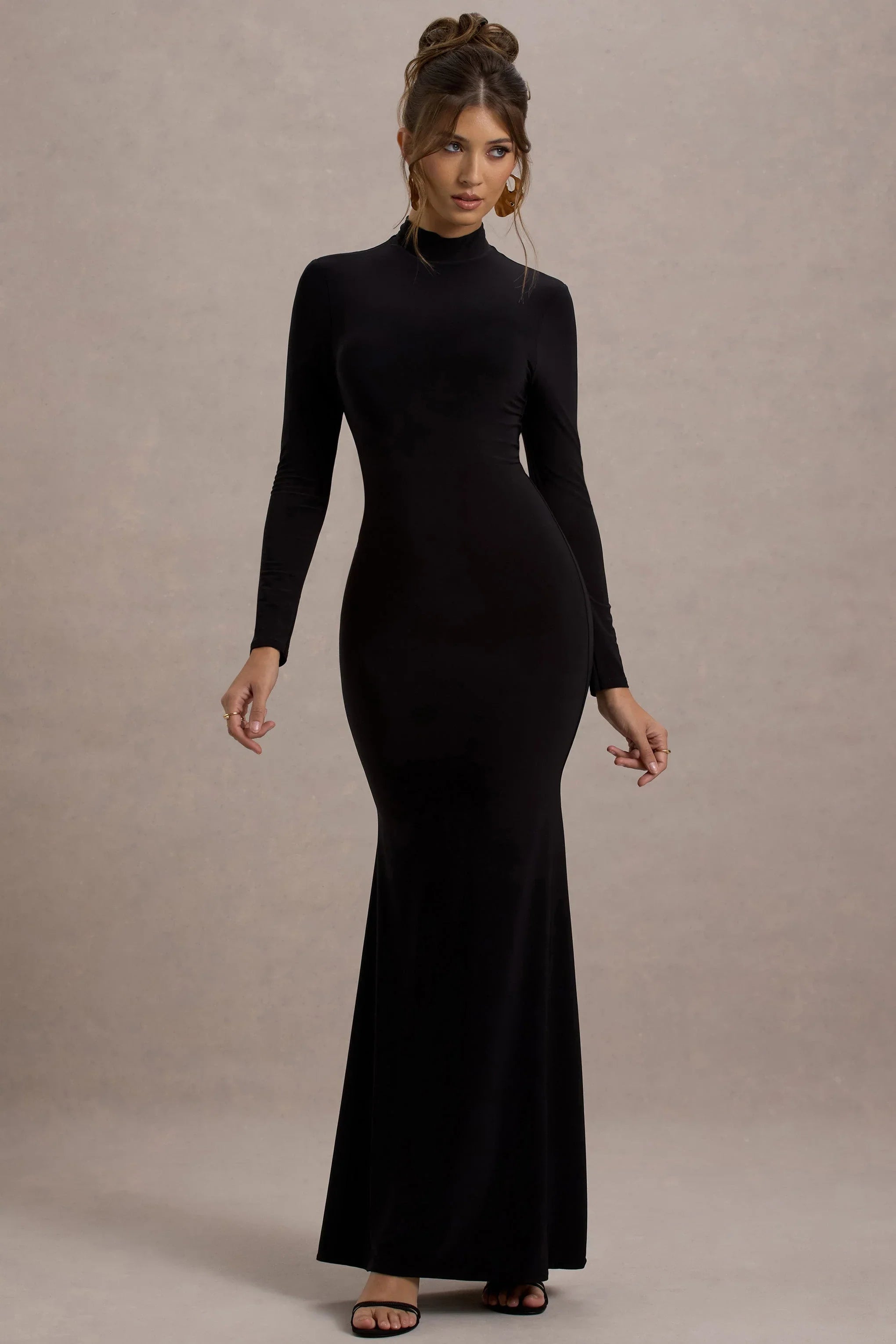 Tova Black High Neck Long Sleeve Maxi Dress
