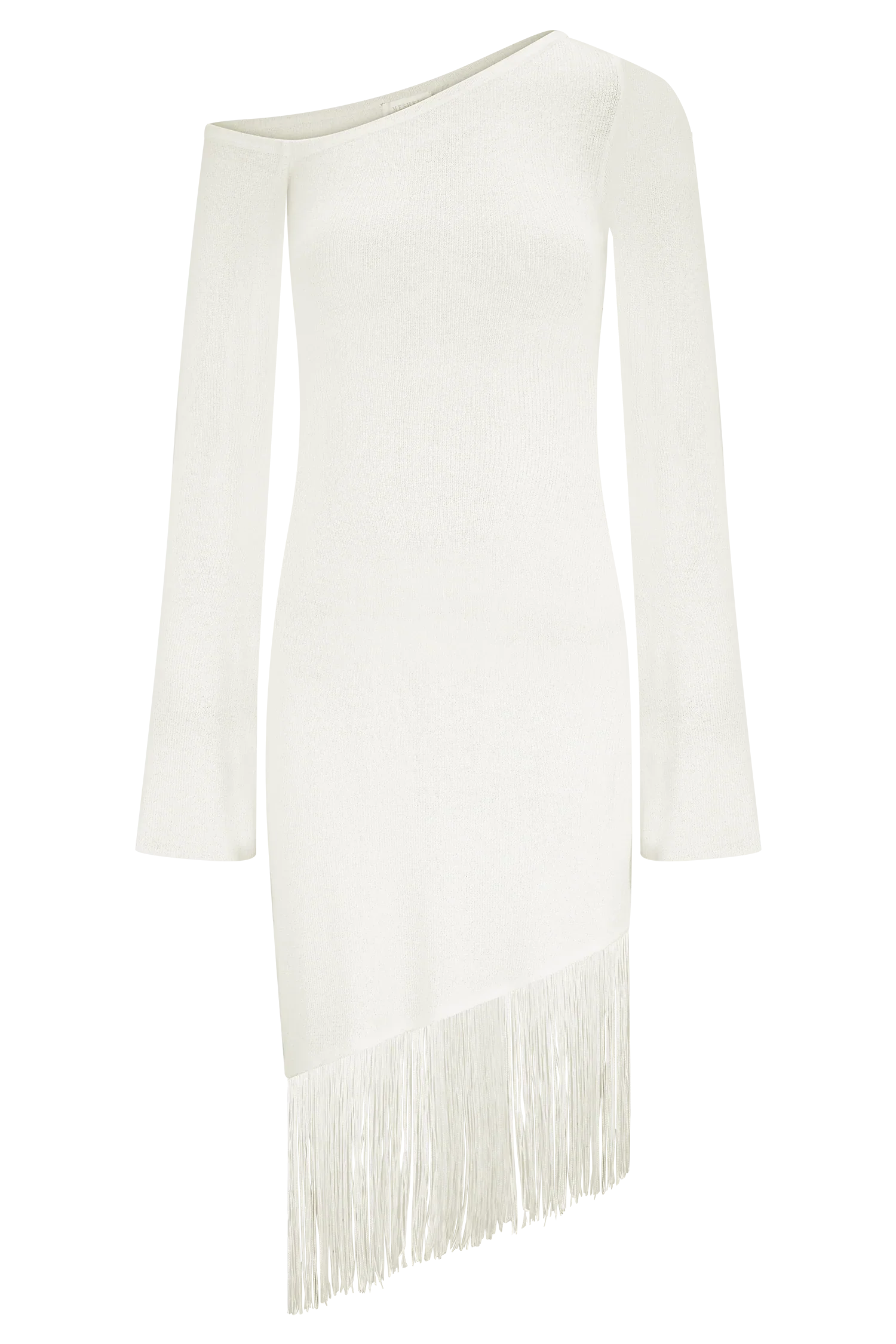 Kayden Fringe Off Shoulder Knit Mini Dress Ivory