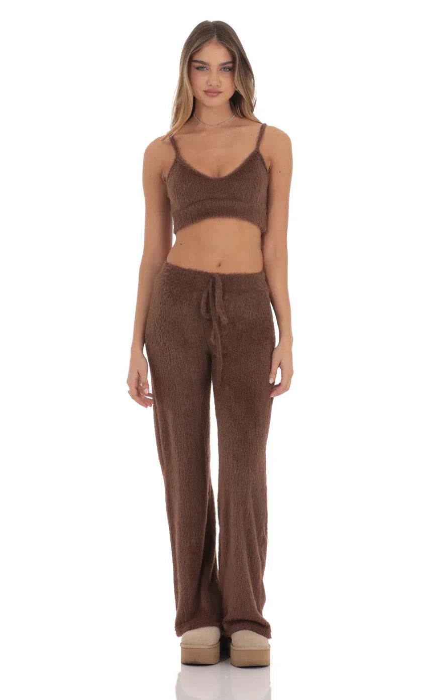 Fuzzy Straight Pants in Brown